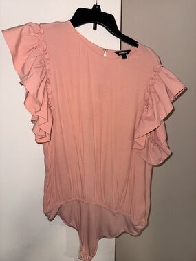 Express Pink Ruffle Sleeve Bodysuit